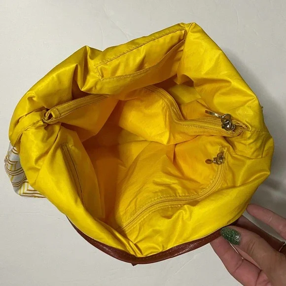 LeSportsac Yellow, White & Brown Nylon Hobo Bag With Faux Leather Trim, Rare - Picture 8 of 12